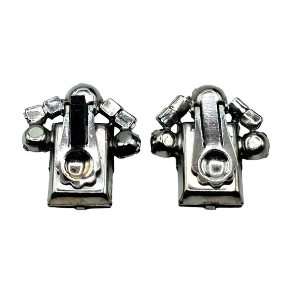 Vintage Blue Rhinestone Earrings Two Tone Blue Checkerboard Clip On Costume Jewe - Picture 7 of 10